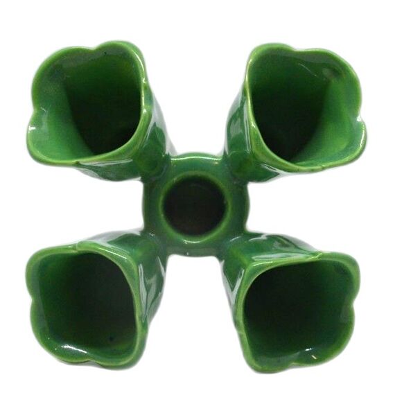 MCM Rare Art Deco Kitschy Four 5 Hole Green Flower Pedestal Ceramic Holder - Picture 5 of 6